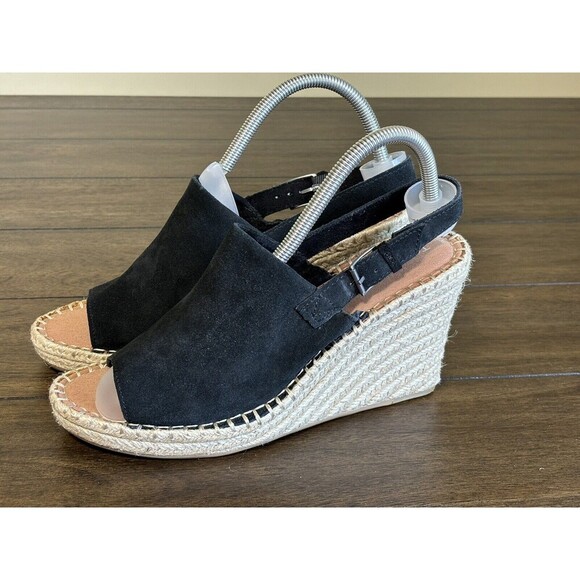 TOMS Womens Size 11 Monica Black Suede Leather Espadrilles Wedges Slingback - Picture 1 of 11